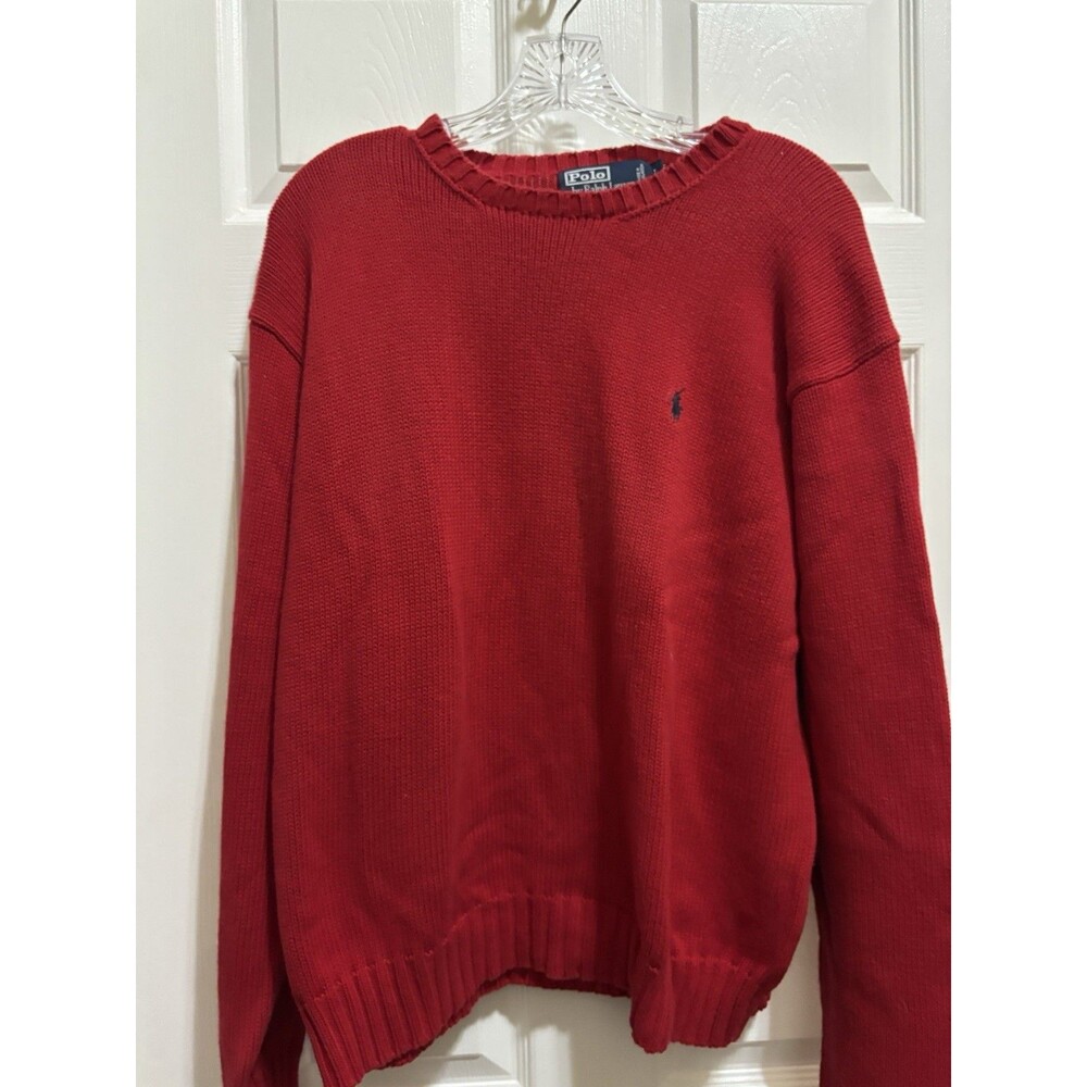 Polo Ralph Lauren Sweater Mens Large Crewneck Pima Cotton Red Pony Embroidered